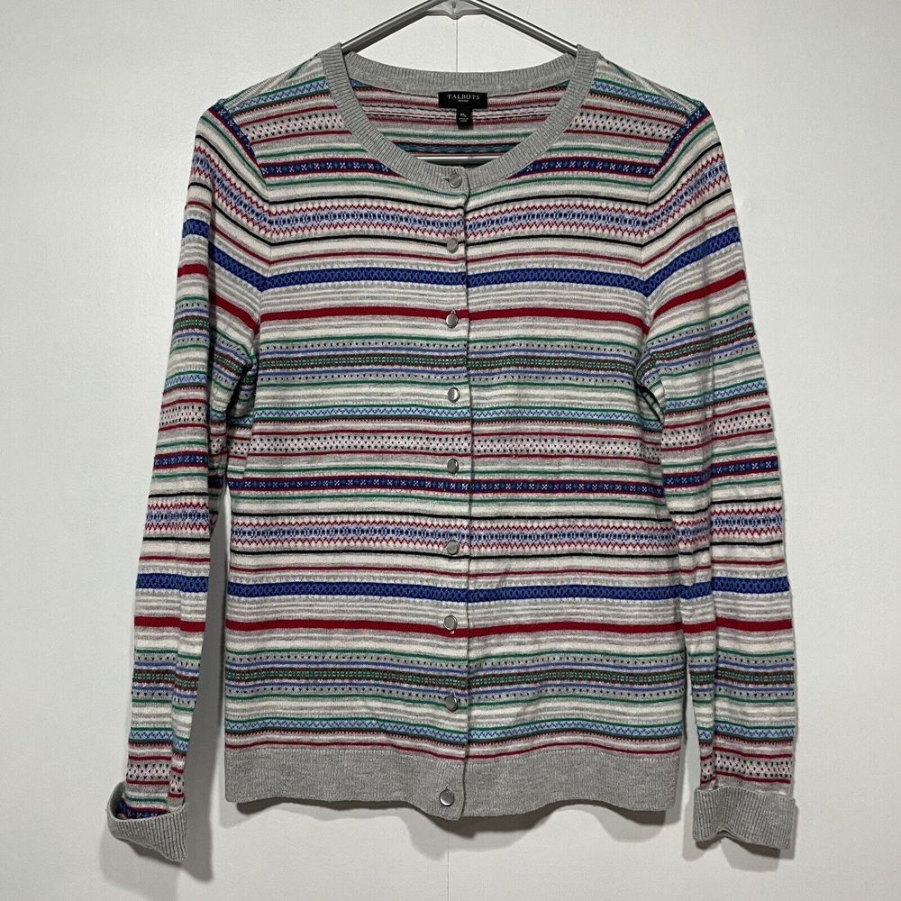 Talbots Button Up Cardigan Womens Medium Lambswool Luxury Timeless Boho Nautical